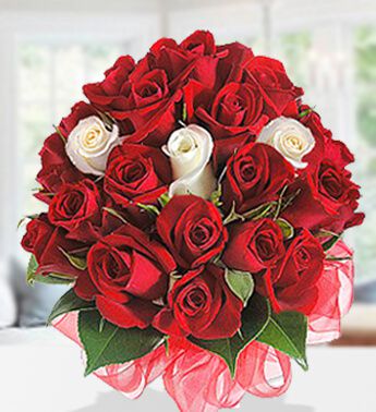 Bunch of 18 Red Roses & 3 White Roses with nice wrapping She's Lovely