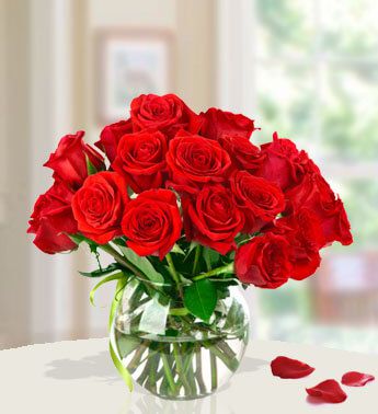 15 Red Roses in a Glass vase Surprise the Lady