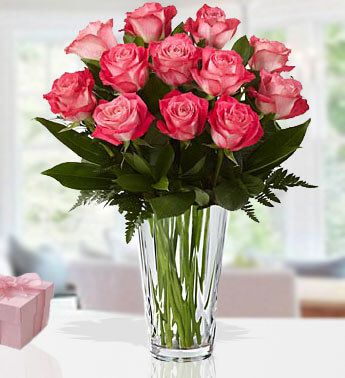 BUNCH of 12 Pink Roses Premium Pink