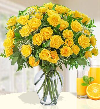 36 Yellow Roses in a Glass vase Sunny Day Pitcher 36