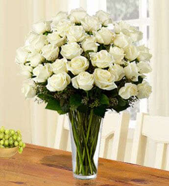 36 White Roses in a vase Faithful Blessings