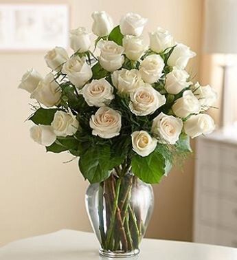 24 White Roses in a vase. Joyful Bouquet 24