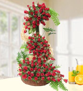 3-4 Ft Tall Arrangement of 100 Red Roses with fillers (as Image) Height Of Love ( 4 Ft Tall )